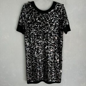 Love Moschino size 8 sweater dress black open back sequined wool blend short